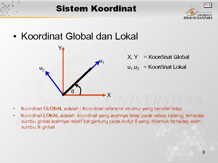 Sistem Koordinat • Koordinat Global dan Lokal Y X, Y u 1, u 2