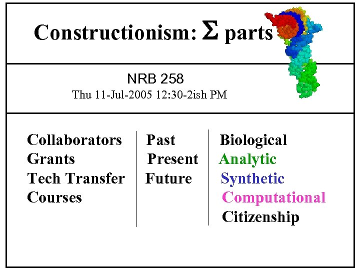 Constructionism: S parts NRB 258 Thu 11 -Jul-2005 12: 30 -2 ish PM Collaborators