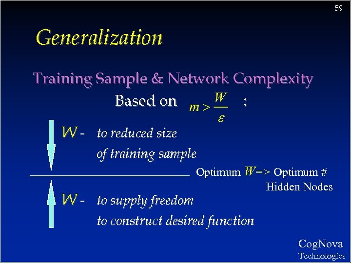 59 Generalization Training Sample & Network Complexity Based on : W - to reduced