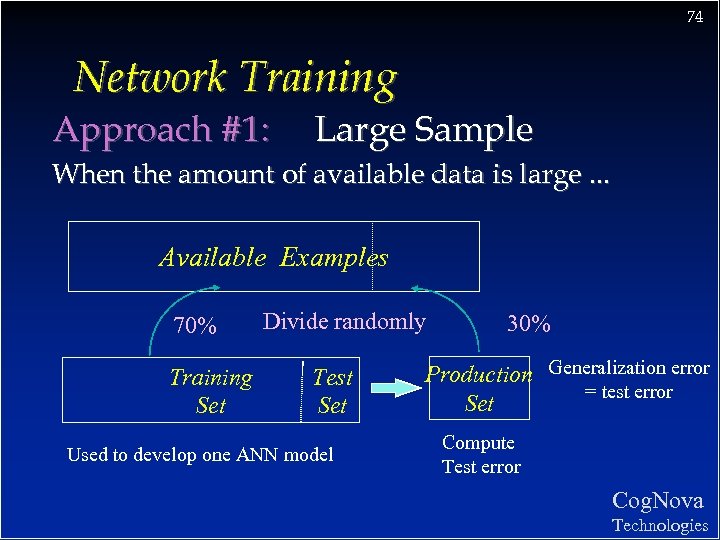 74 Network Training Approach #1: Large Sample When the amount of available data is