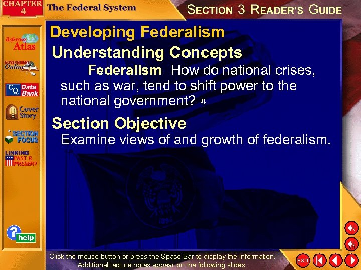 Developing Federalism Understanding Concepts Federalism How do national crises, such as war, tend to