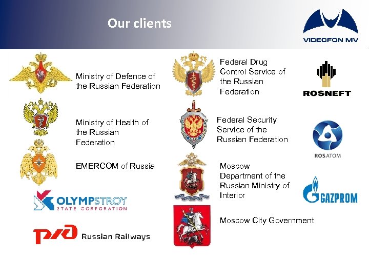 Our clients • Ministry of Defence of the Russian Federation Ministry of Health of