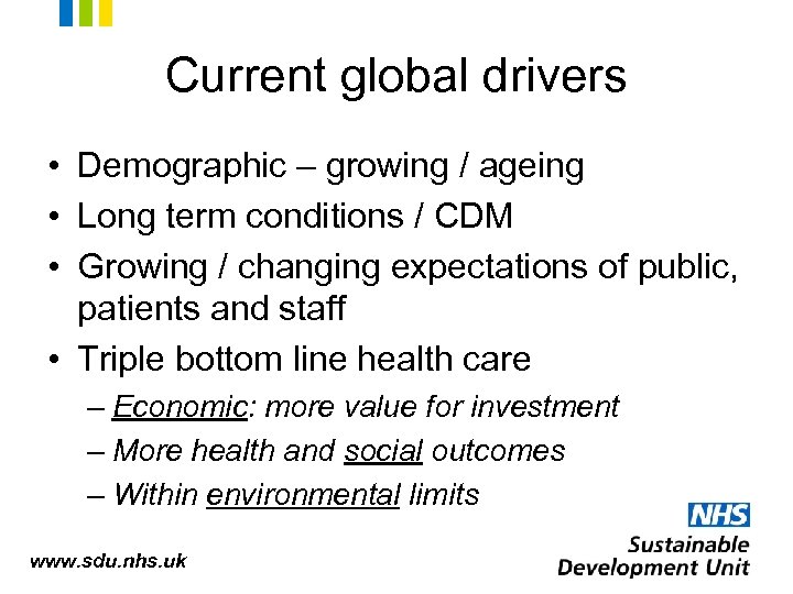 Current global drivers • Demographic – growing / ageing • Long term conditions /