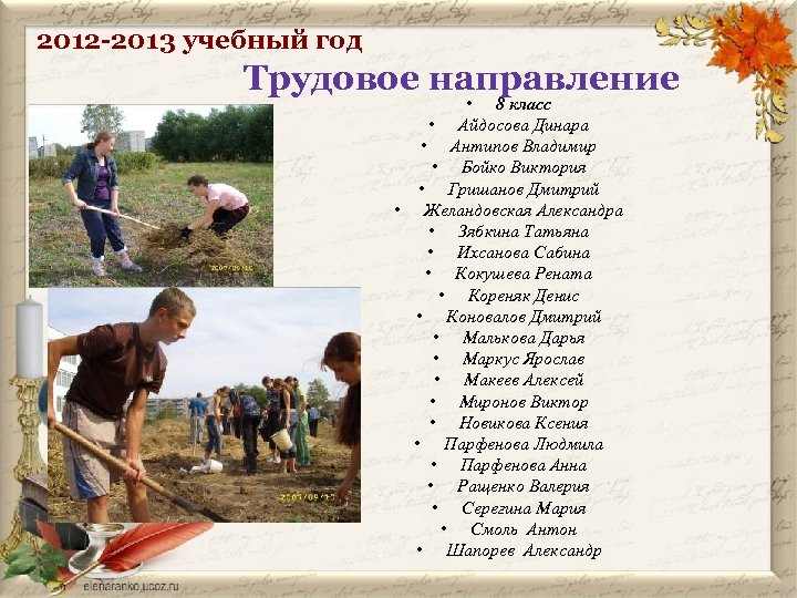 2012 -2013 учебный год Трудовое направление • 8 класс • Айдосова Динара • Антипов