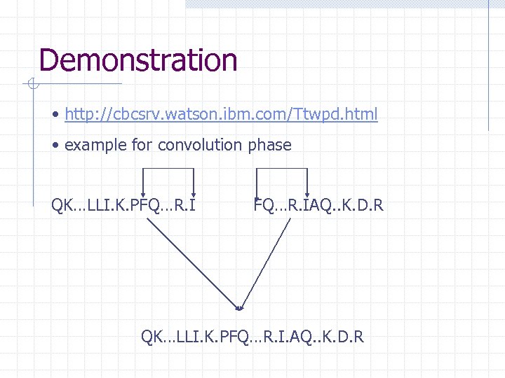Demonstration • http: //cbcsrv. watson. ibm. com/Ttwpd. html • example for convolution phase QK…LLI.
