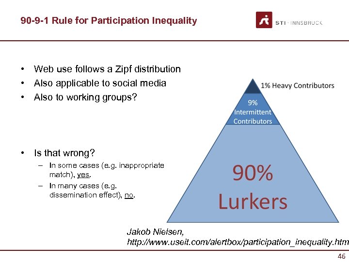 90 -9 -1 Rule for Participation Inequality • Web use follows a Zipf distribution