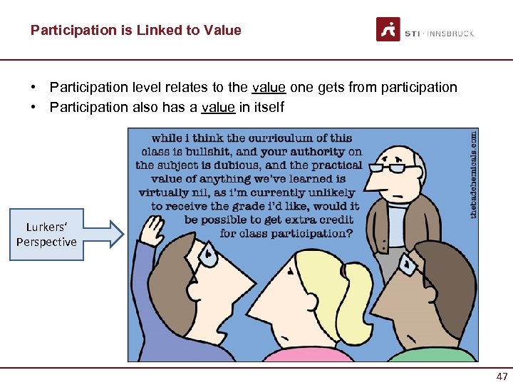 Participation is Linked to Value • Participation level relates to the value one gets