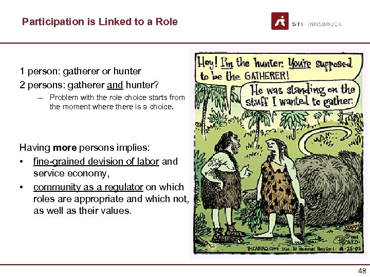 Participation is Linked to a Role 1 person: gatherer or hunter 2 persons: gatherer