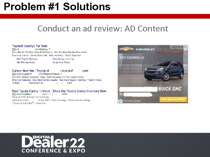 Problem #1 Solutions Conduct an ad review: AD Content 