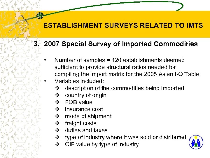 ESTABLISHMENT SURVEYS RELATED TO IMTS 3. 2007 Special Survey of Imported Commodities • •