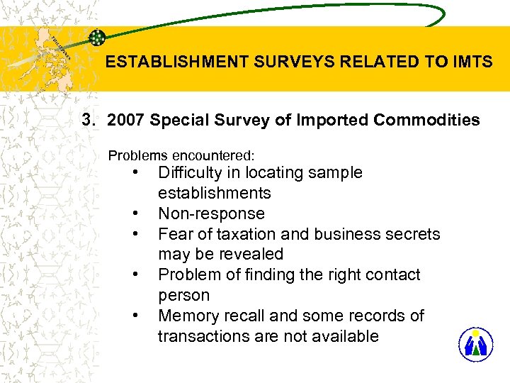 ESTABLISHMENT SURVEYS RELATED TO IMTS 3. 2007 Special Survey of Imported Commodities Problems encountered: