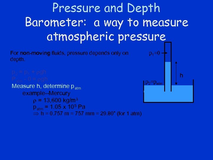 Pressure and Depth Barometer: a way to measure atmospheric pressure For non-moving fluids, pressure