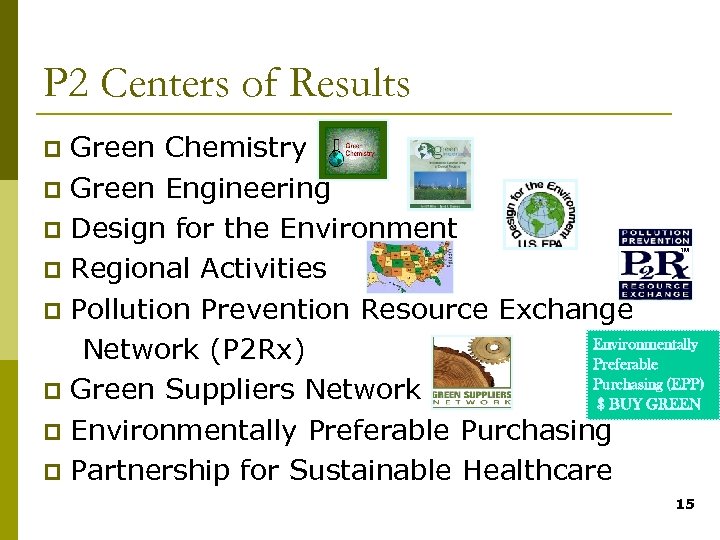 P 2 Centers of Results Green Chemistry p Green Engineering p Design for the