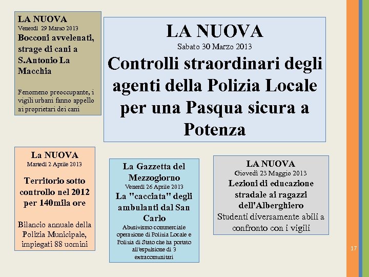 LA NUOVA Venerdì 29 Marzo 2013 Bocconi avvelenati, strage di cani a S. Antonio