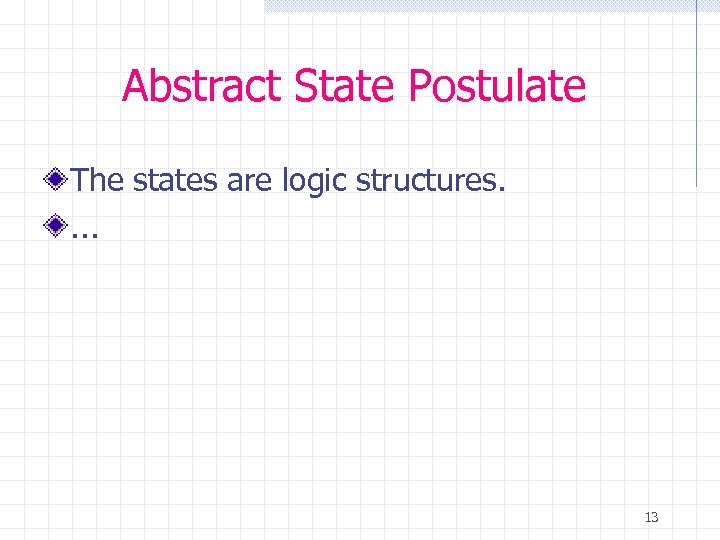Abstract State Postulate The states are logic structures. . 13 