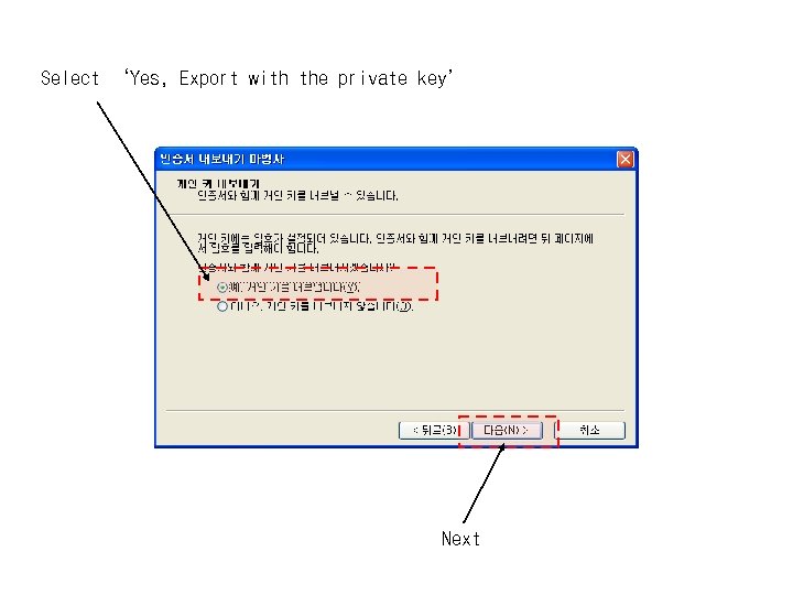 Select ‘Yes, Export with the private key’ Next 