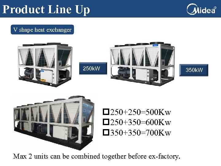 Product Line Up V shape heat exchanger 250 k. W 350 k. W p