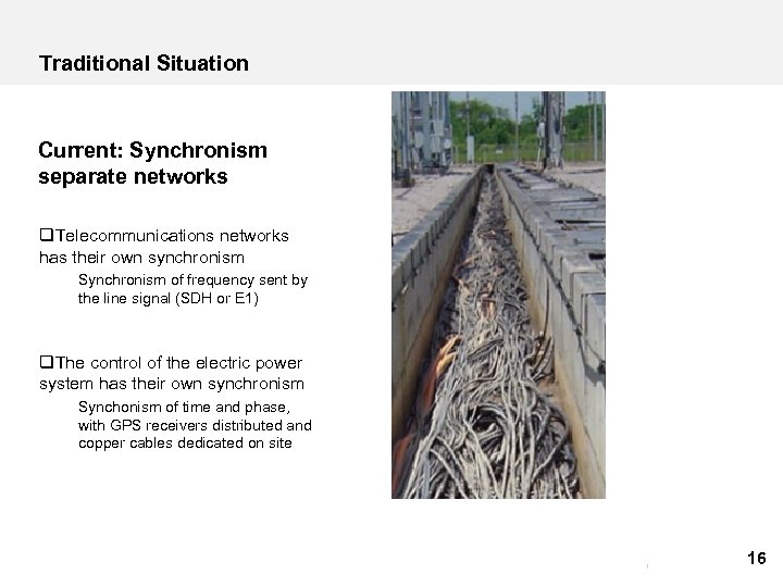 Traditional Situation Current: Synchronism separate networks q. Telecommunications networks has their own synchronism Synchronism