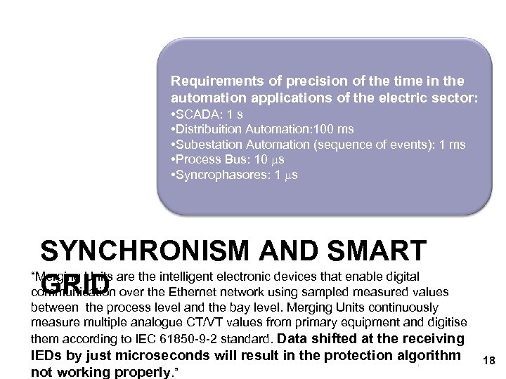Requirements of precision of the time in the automation applications of the electric sector: