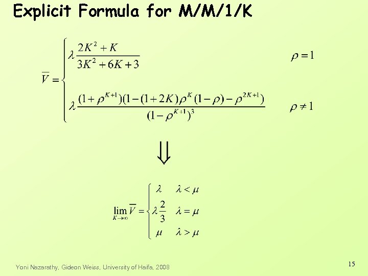Explicit Formula for M/M/1/K Yoni Nazarathy, Gideon Weiss, University of Haifa, 2008 15 