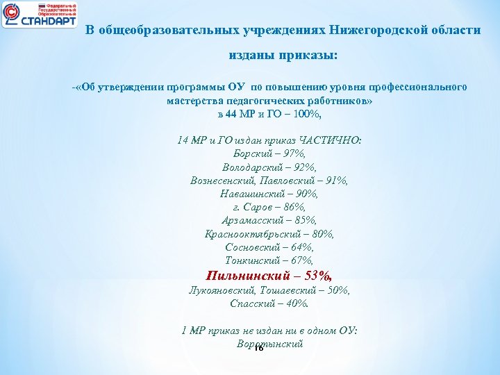 В общеобразовательных учреждениях Нижегородской области изданы приказы: - «Об утверждении программы ОУ по повышению