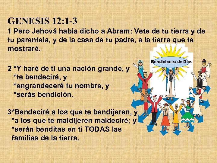 GENESIS 12: 1 -3 1 Pero Jehová había dicho a Abram: Vete de tu
