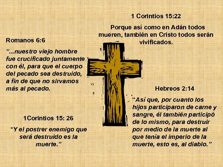 1 Corintios 15: 22 Romanos 6: 6 “. . . nuestro viejo hombre fue