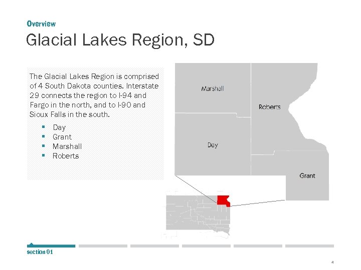 Overview Glacial Lakes Region, SD The Glacial Lakes Region is comprised of 4 South