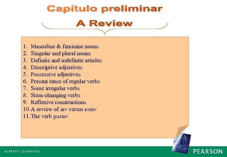 1. Masculine & feminine nouns 2. Singular and plural nouns 3. Definite and indefinite