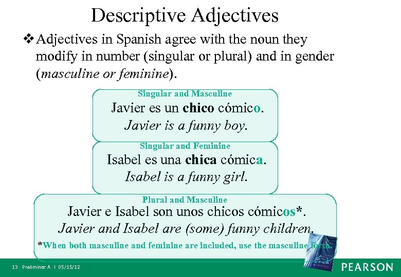 Descriptive Adjectives v Adjectives in Spanish agree with the noun they modify in number