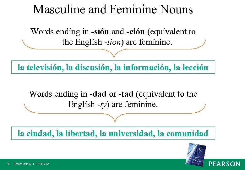 Masculine and Feminine Nouns Words ending in -sión and -ción (equivalent to the English