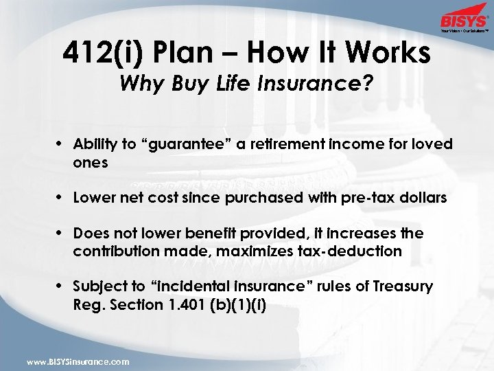 412(i) Plan – How It Works Your Vision • Our Solutions™ Why Buy Life