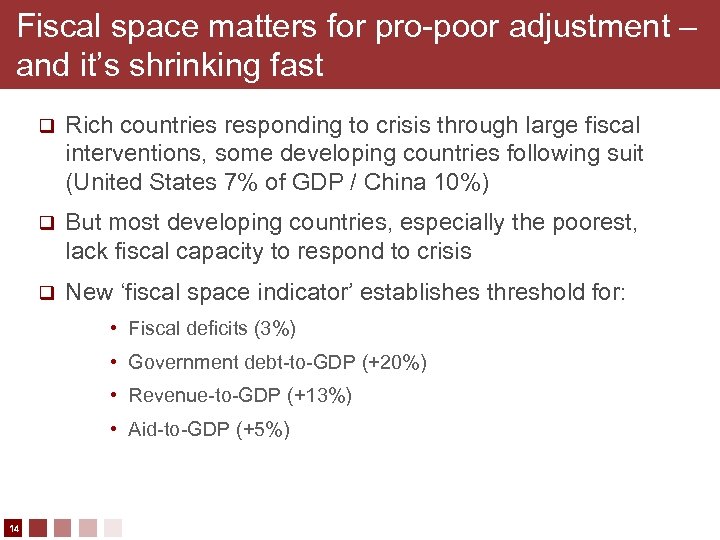 Fiscal space matters for pro-poor adjustment – and it’s shrinking fast q Rich countries