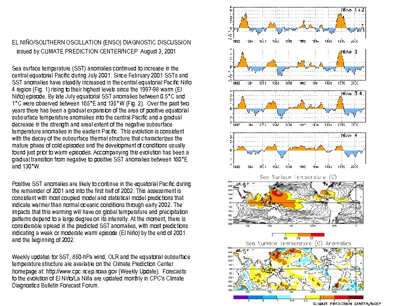EL NIÑO/SOUTHERN OSCILLATION (ENSO) DIAGNOSTIC DISCUSSION issued by: CLIMATE PREDICTION CENTER/NCEP August 3, 2001