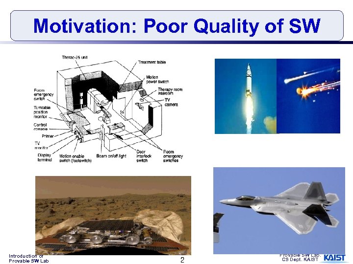 Motivation: Poor Quality of SW Introduction of Provable SW Lab 2 Provable SW Lab.