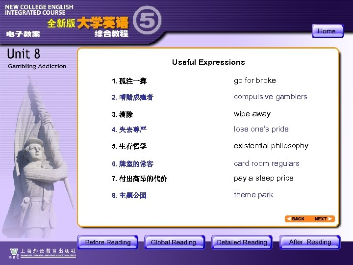 Useful Expressions 1. 孤注一掷 go for broke 2. 嗜赌成瘾者 compulsive gamblers 3. 消除 wipe