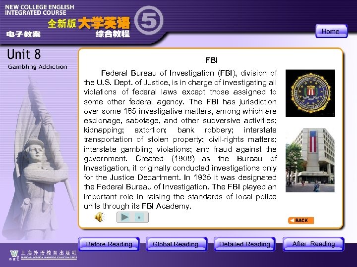 FBI Federal Bureau of Investigation (FBI), division of the U. S. Dept. of Justice,