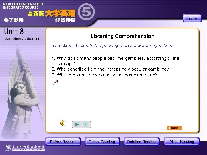 Listening Comprehension Directions: Listen to the passage and answer the questions. 1. Why do