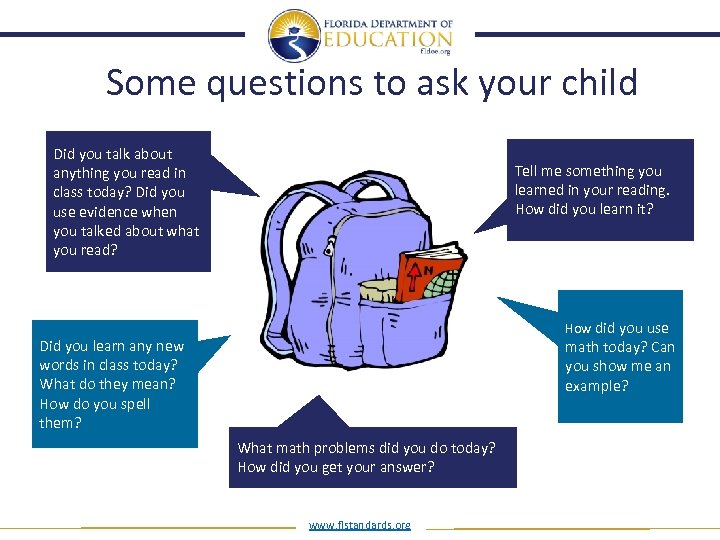 Some questions to ask your child Did you talk about anything you read in