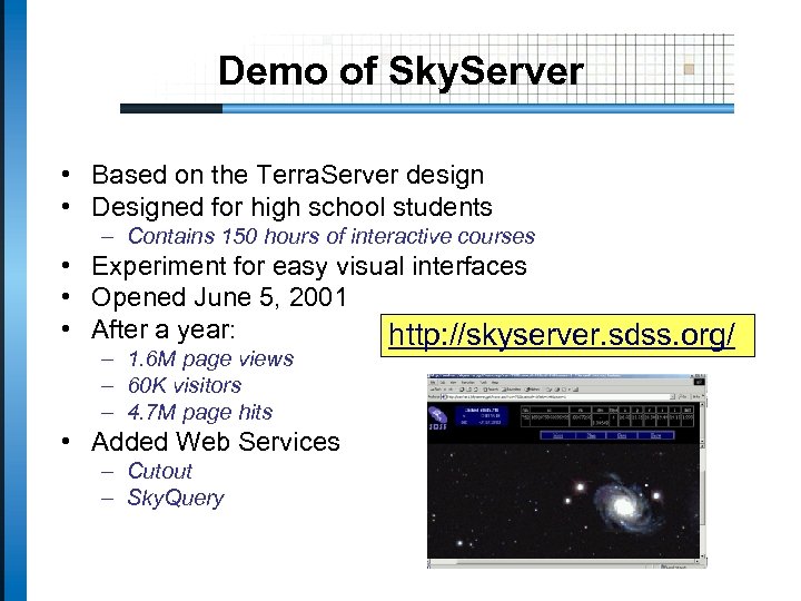 Demo of Sky. Server • Based on the Terra. Server design • Designed for