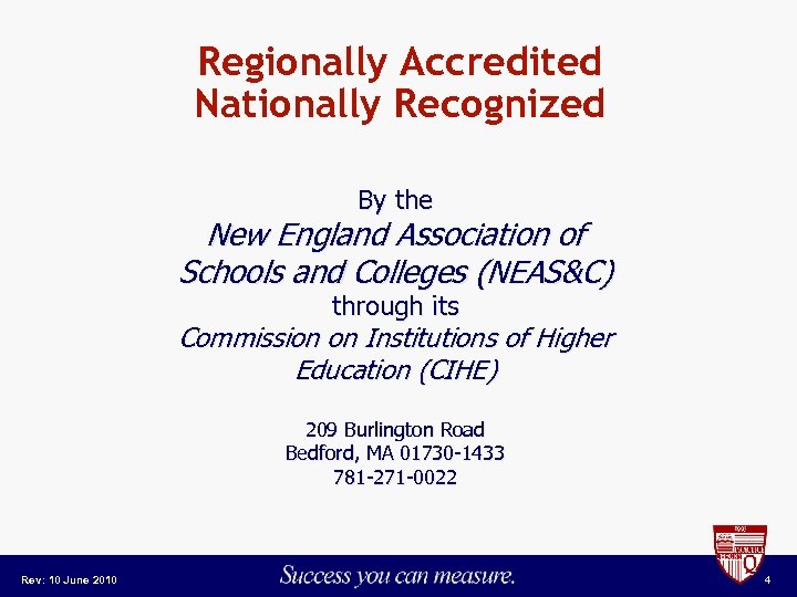 Regionally Accredited Nationally Recognized By the New England Association of Schools and Colleges (NEAS&C)