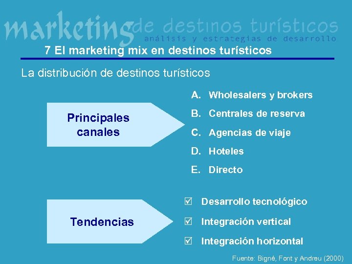 7 El marketing mix en destinos turísticos La distribución de destinos turísticos A. Wholesalers