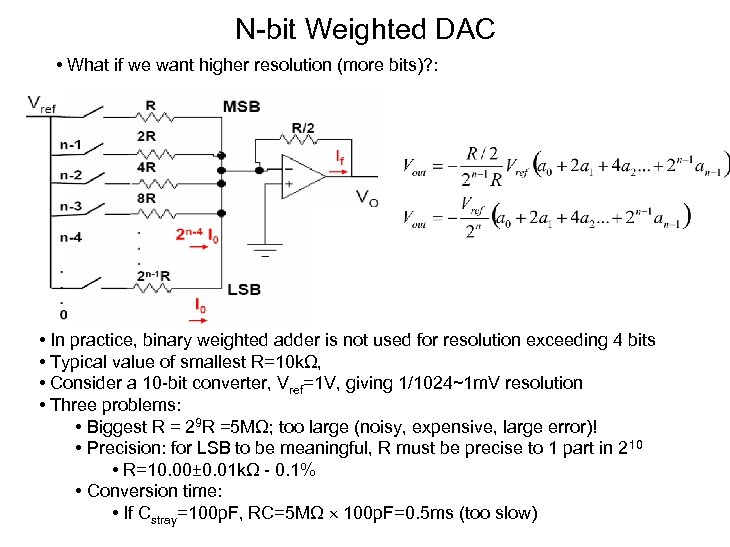 N-bit Weighted DAC • What if we want higher resolution (more bits)? : •