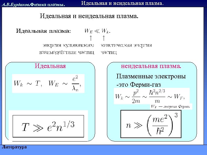 А. В. Бурдаков. Физика плазмы. Идеальная и неидеальная плазма. Идеальная Литература неидеальная плазма. Плазменные