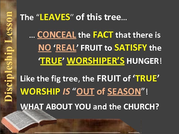 Discipleship Lesson The “LEAVES” of this tree… … CONCEAL the FACT that there is