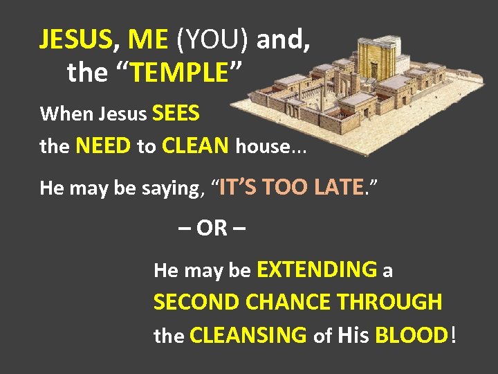 JESUS, ME (YOU) and, the “TEMPLE” When Jesus SEES the NEED to CLEAN house.