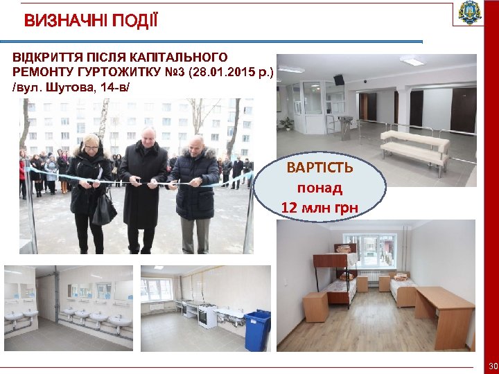 ВИЗНАЧНІ ПОДІЇ ВІДКРИТТЯ ПІСЛЯ КАПІТАЛЬНОГО РЕМОНТУ ГУРТОЖИТКУ № 3 (28. 01. 2015 р. )