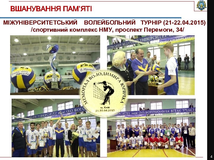 ВШАНУВАННЯ ПАМ’ЯТІ МІЖУНІВЕРСИТЕТСЬКИЙ ВОЛЕЙБОЛЬНИЙ ТУРНІР (21 -22. 04. 2015) /спортивний комплекс НМУ, проспект Перемоги,