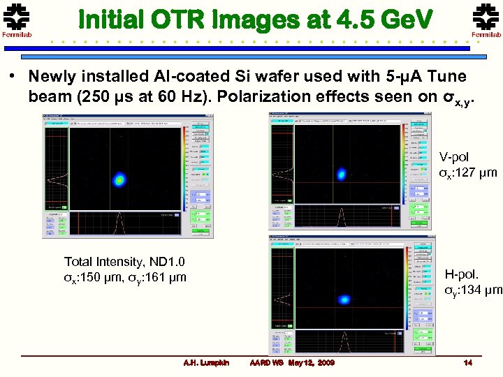 Initial OTR Images at 4. 5 Ge. V • Newly installed Al-coated Si wafer