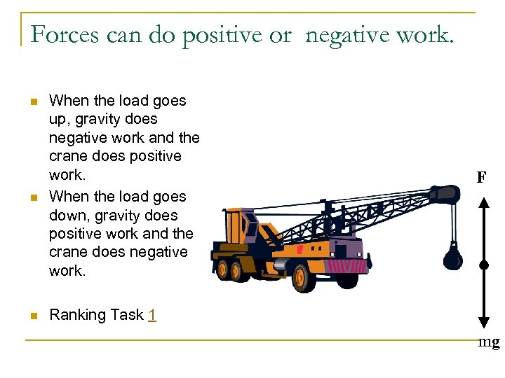 Forces can do positive or negative work. n n n When the load goes